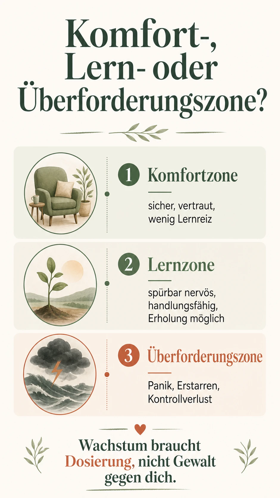 Komfortzone, Lernzone und Überforderungszone im Vergleich