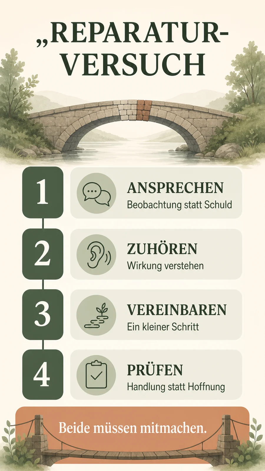 Vier Schritte für einen Reparaturversuch bei emotionaler Distanz