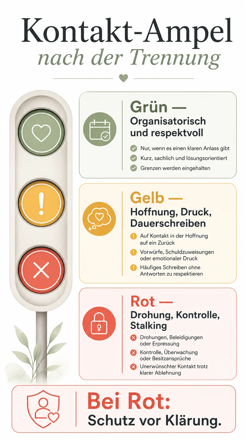 Kontakt-Ampel nach einer Trennung mit grünen, gelben und roten Mustern
