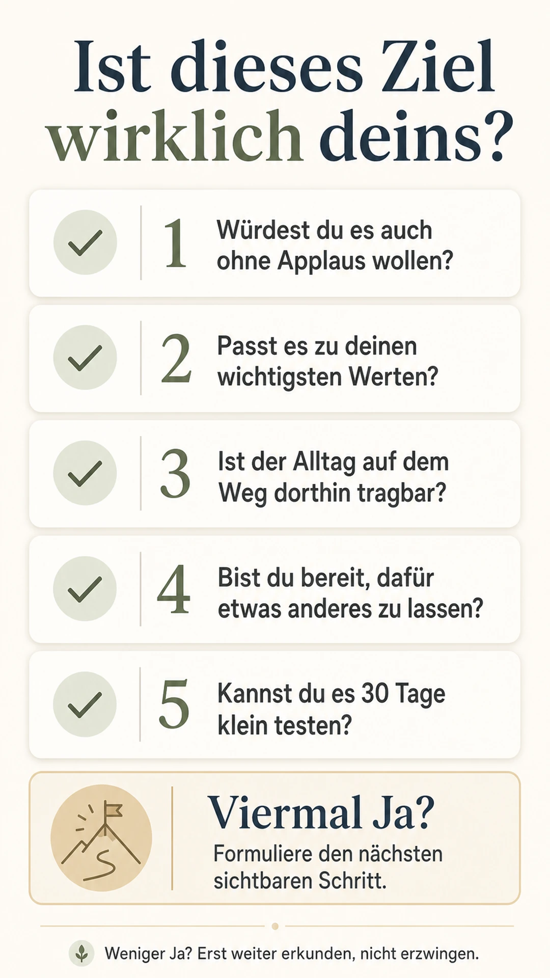 Ziele im Leben finden: Was wirklich zu dir passt Fünf-Fragen-Check: Ist dieses Ziel wirklich deins