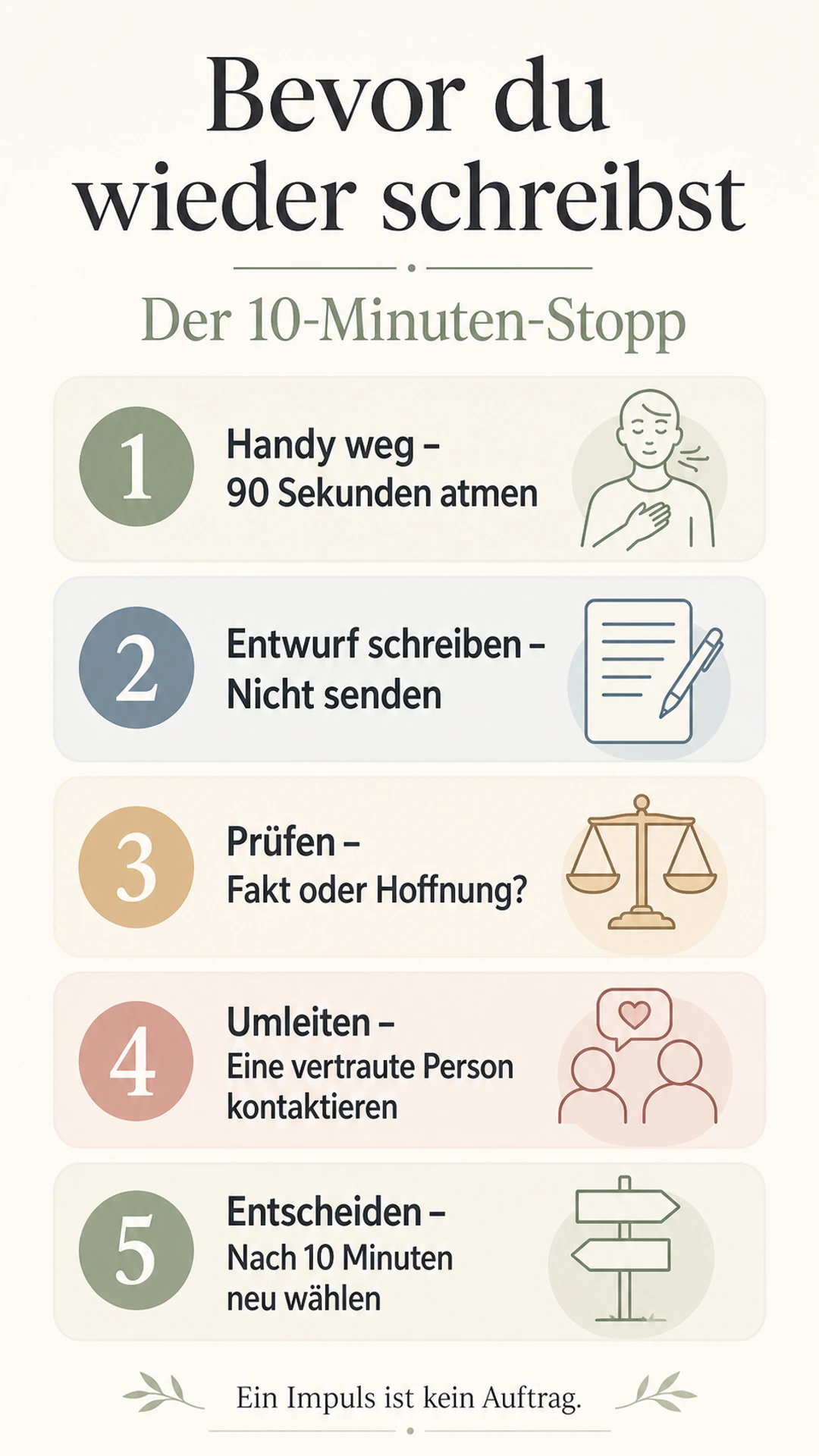 Fünf Schritte vor einer impulsiven Nachricht