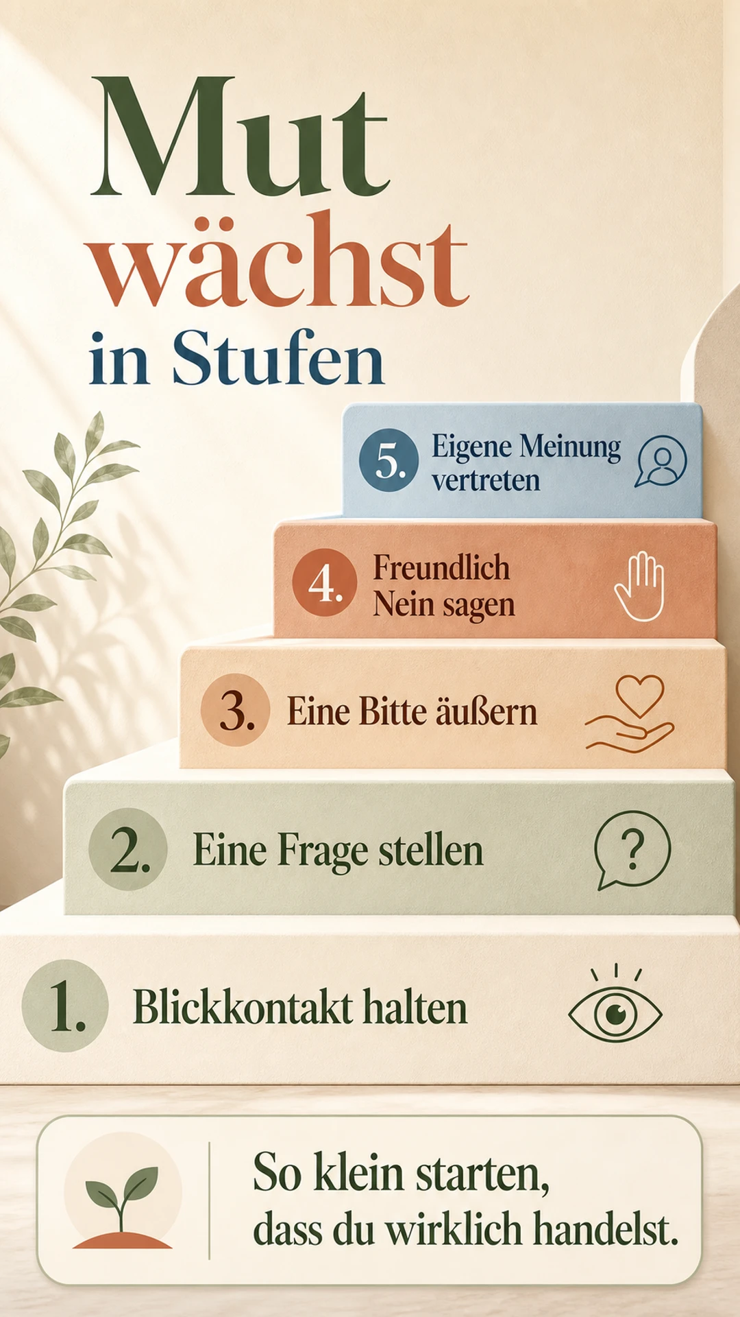 Fünfstufige Mut-Leiter für kleine Übungen zu mehr Selbstsicherheit