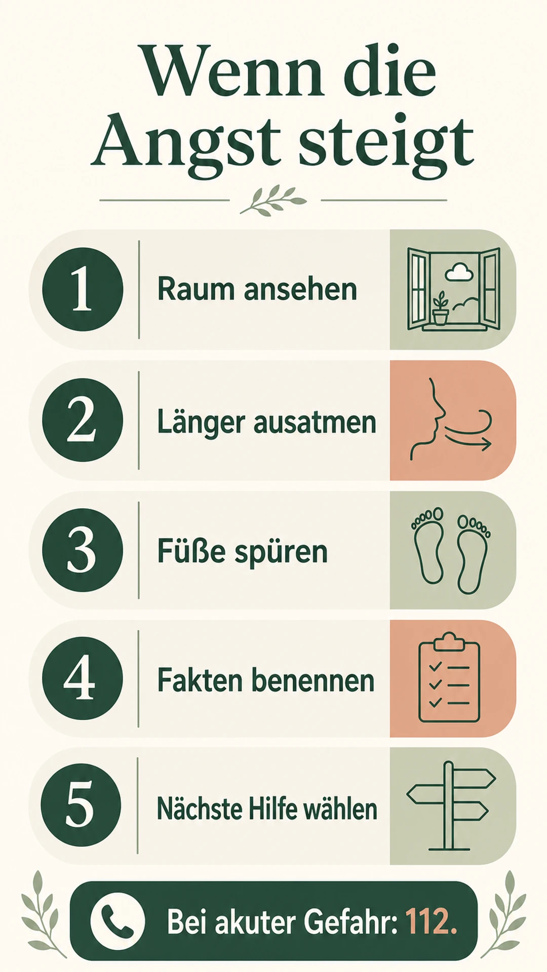 Infografik mit fünf Schritten bei steigender Angst