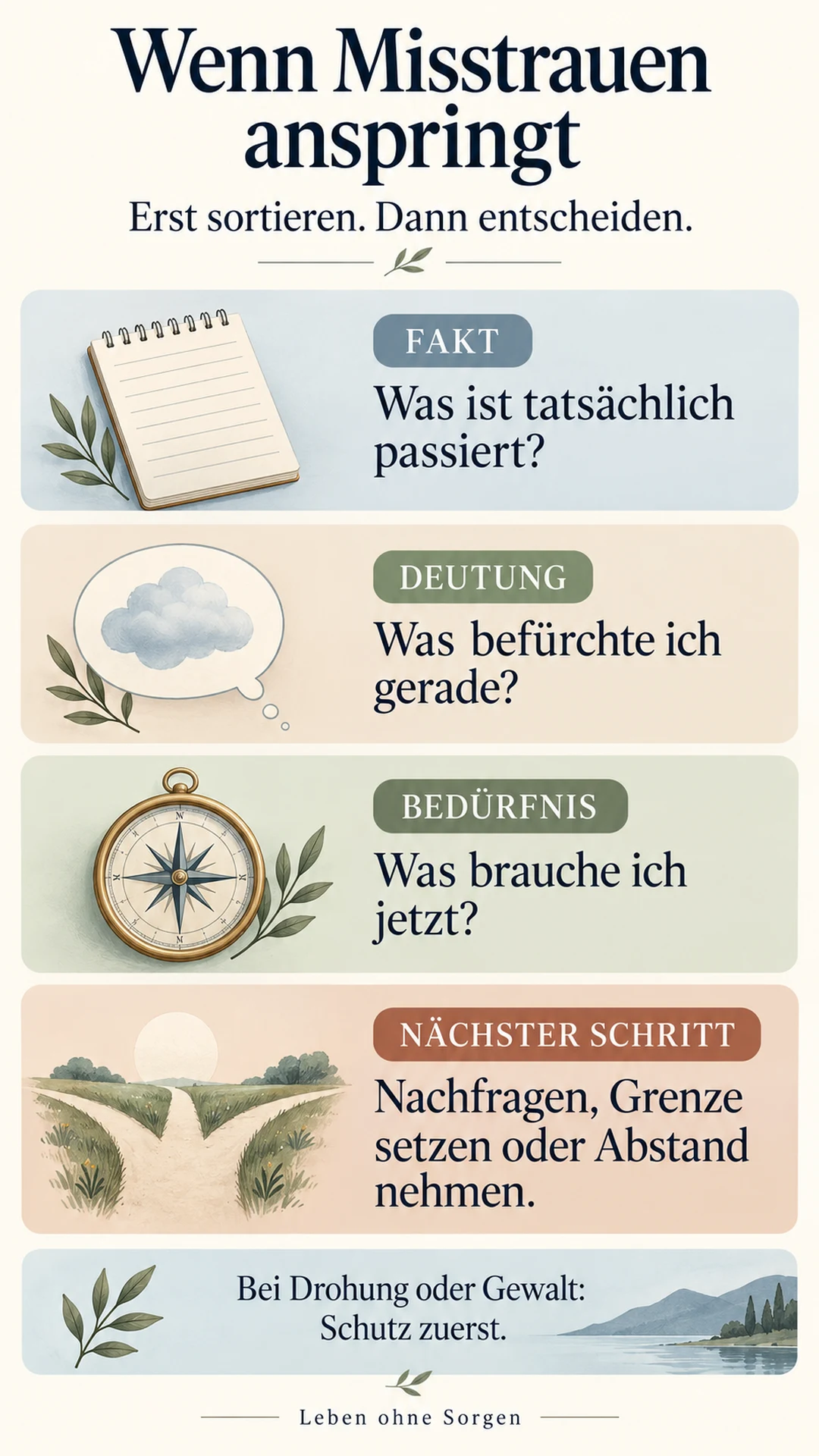 Bei Misstrauen Fakten, Deutung und Bedürfnis unterscheiden und dann Nachfragen, Grenze oder Abstand wählen