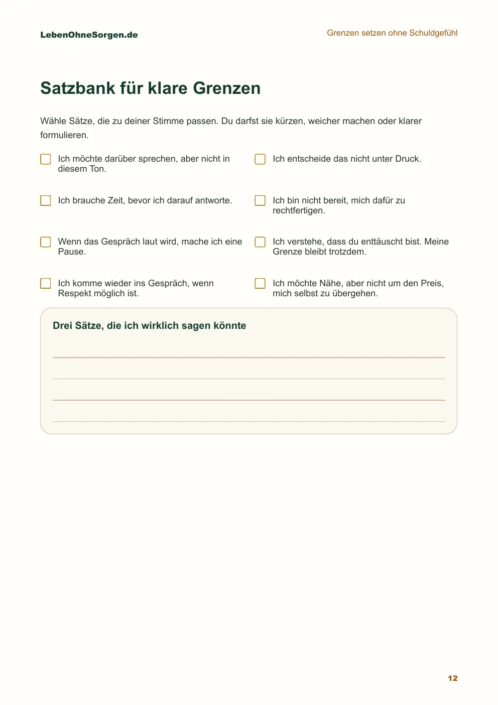 Workbook-Vorschau der Satzbank für klare Grenzsätze