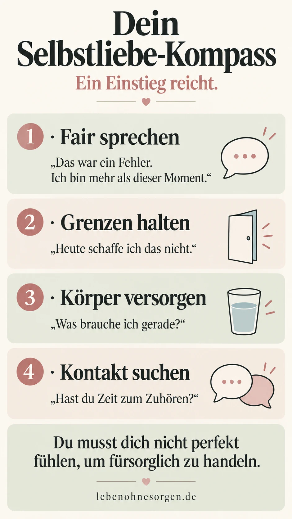 Selbstliebe Übungen: 12 Wege, die wirklich alltagstauglich sind Selbstliebe-Kompass: fair sprechen, Grenzen halten, Körper versorgen und Kontakt suchen