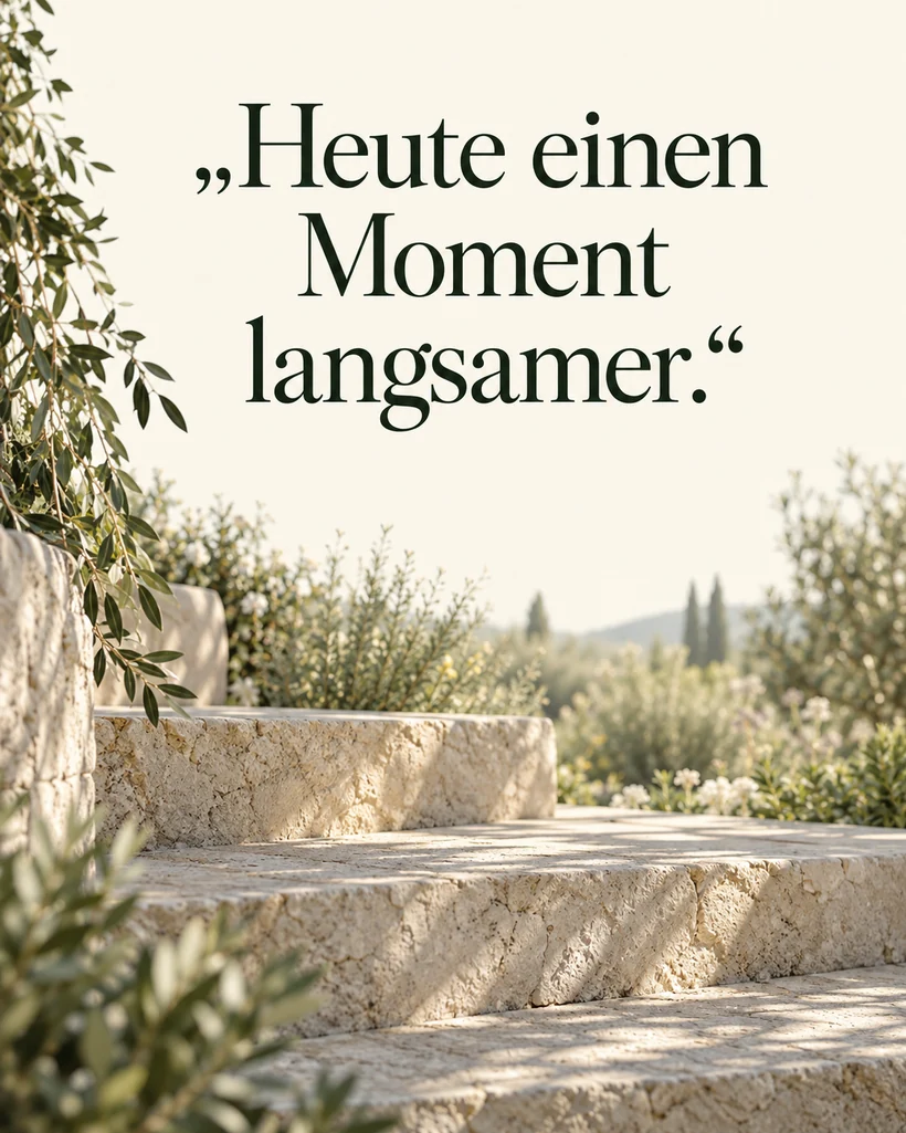 Kurze Achtsamkeitssprüche für Status und Notizen: Heute einen Moment langsamer.