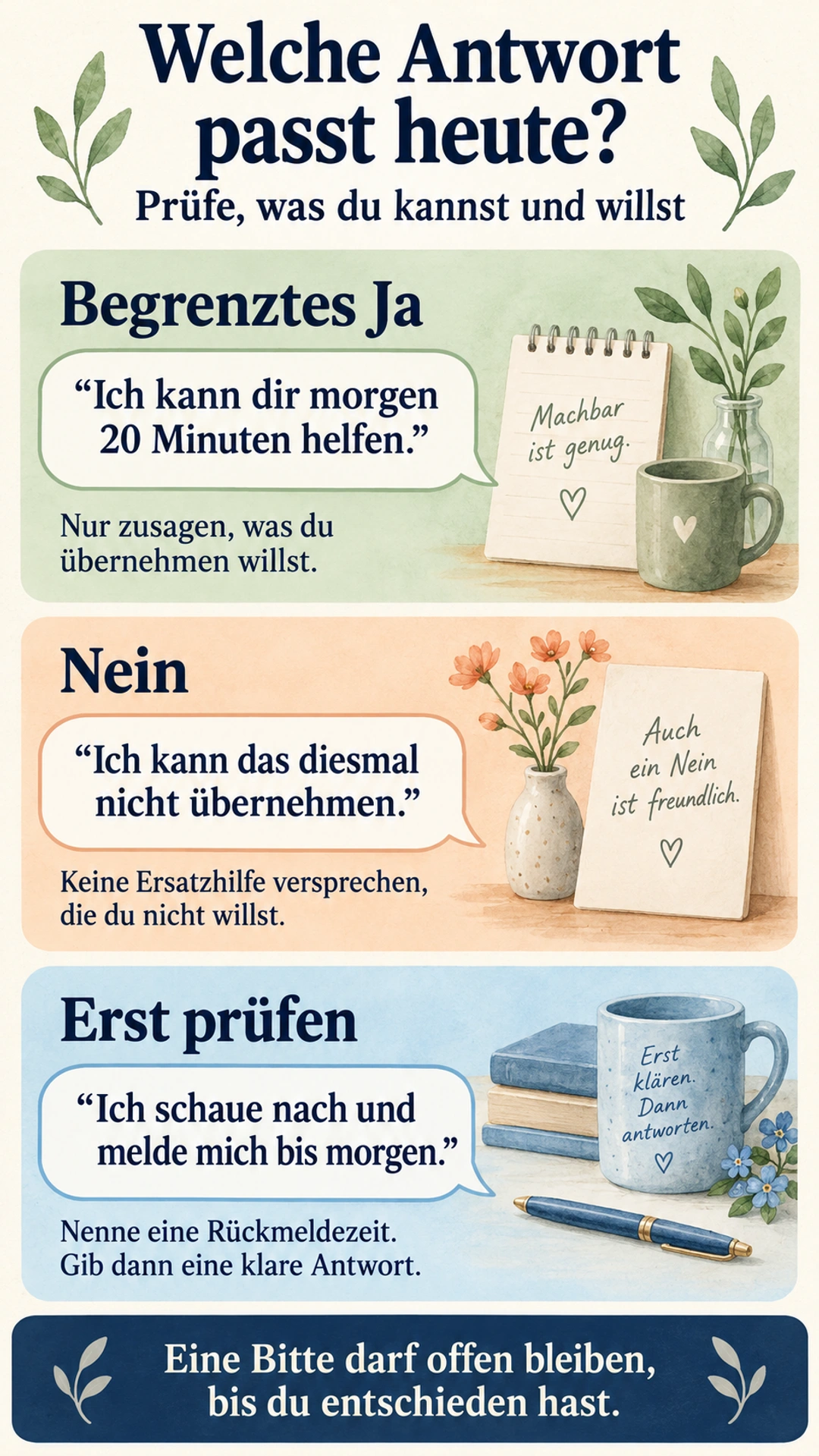 Begrenztes Ja, klares Nein und Bedenkzeit mit konkreten Antwortsätzen