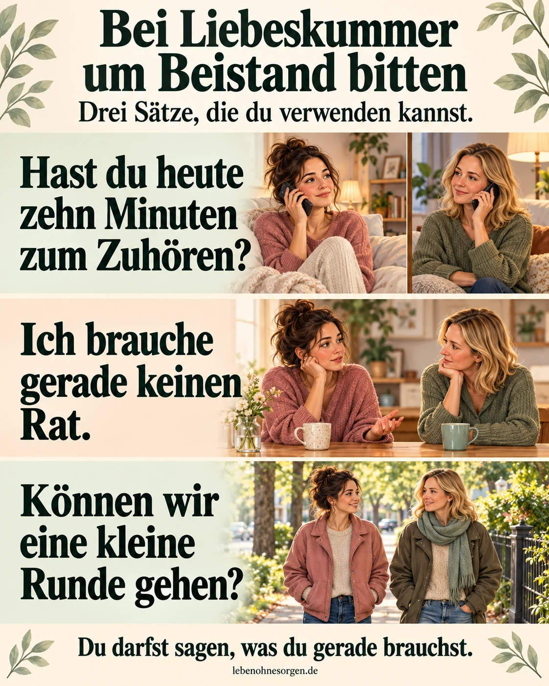 Liebeskummer Extrem Kurs: Inhalte, Kosten und Einordnung Hast du heute zehn Minuten zum Zuhören? Ich brauche gerade keinen Rat. Können wir eine kleine Runde gehen? Du darfst sagen, was du gerade brauchst.