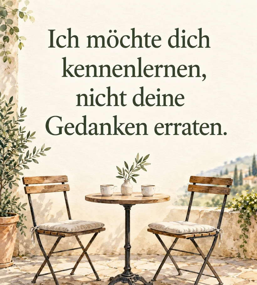 Helle Spruchkarte mit dem Text: Ich möchte dich kennenlernen, nicht deine Gedanken erraten.