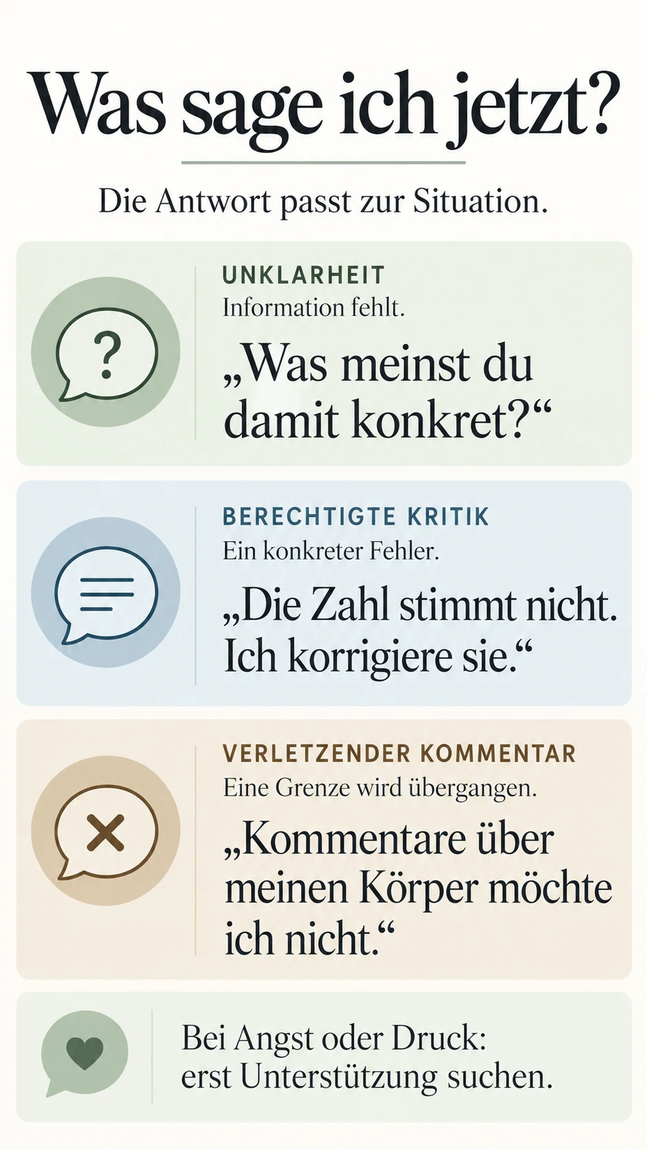 Drei Antworten: konkret nachfragen, berechtigte Kritik bearbeiten und einen verletzenden Kommentar begrenzen