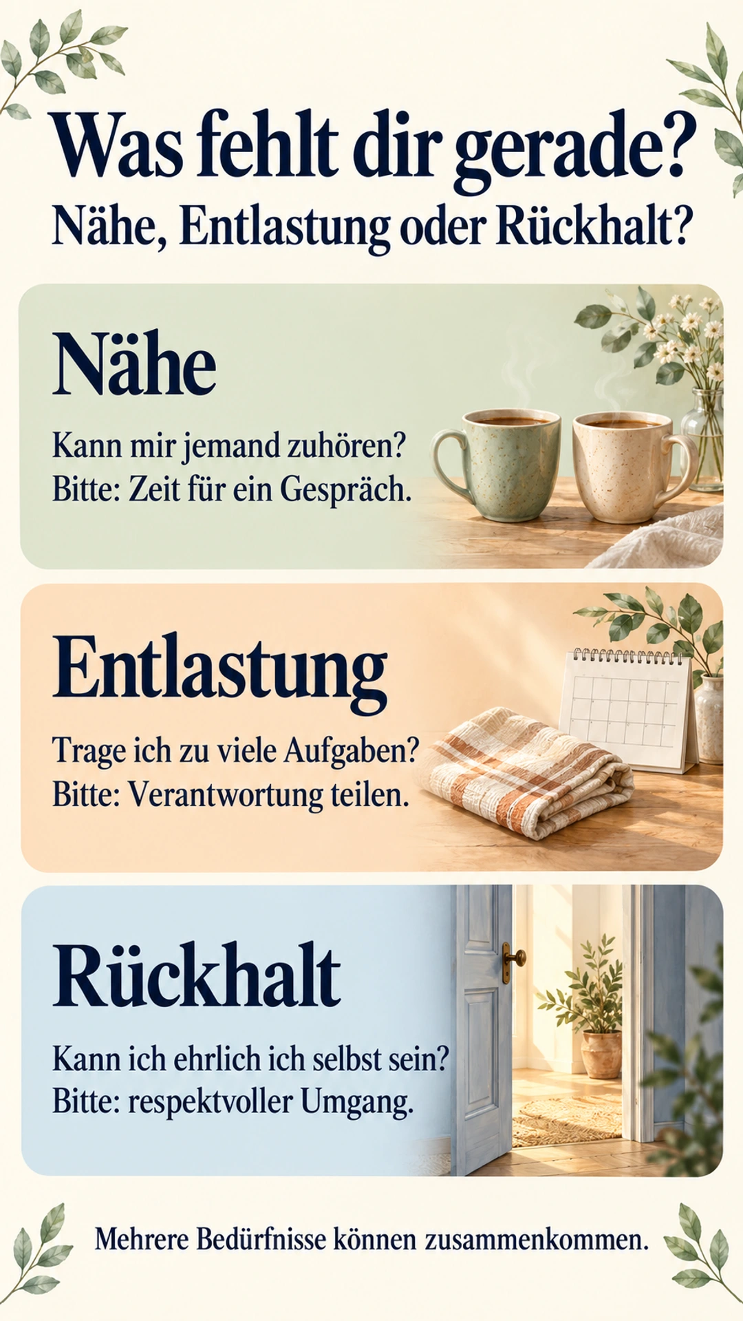 Einsam trotz Familie: wenn du dich nicht gesehen fühlst Drei Bedürfnisse unterscheiden: Nähe durch Zuhören, Entlastung durch geteilte Verantwortung, Rückhalt durch respektvollen Umgang