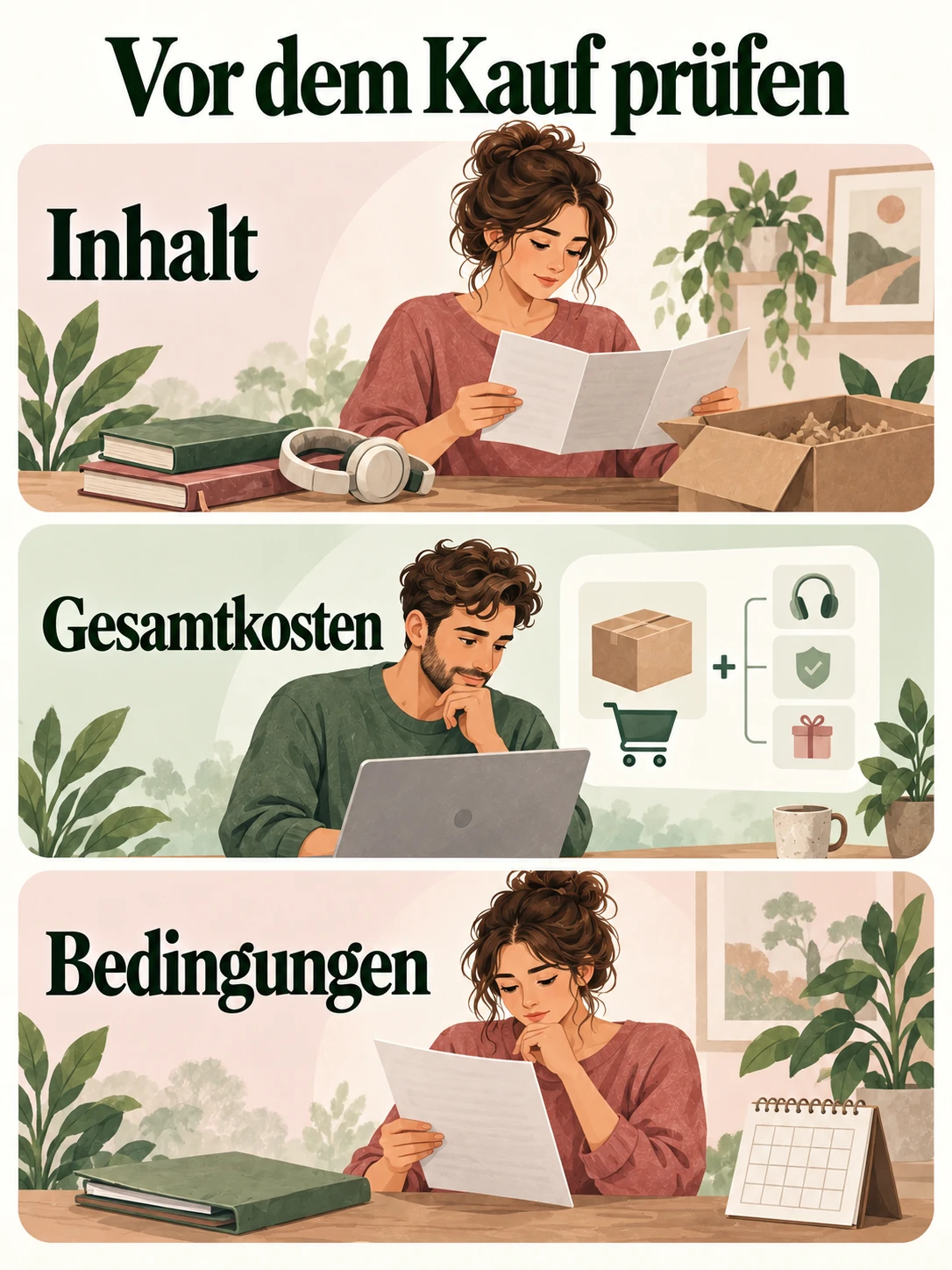 Empfehlungen: Bücher, Journals, Kurse und Werkzeuge Vor dem Kauf prüfen: tatsächlicher Inhalt, Gesamtkosten einschließlich Extras und geltende Bedingungen