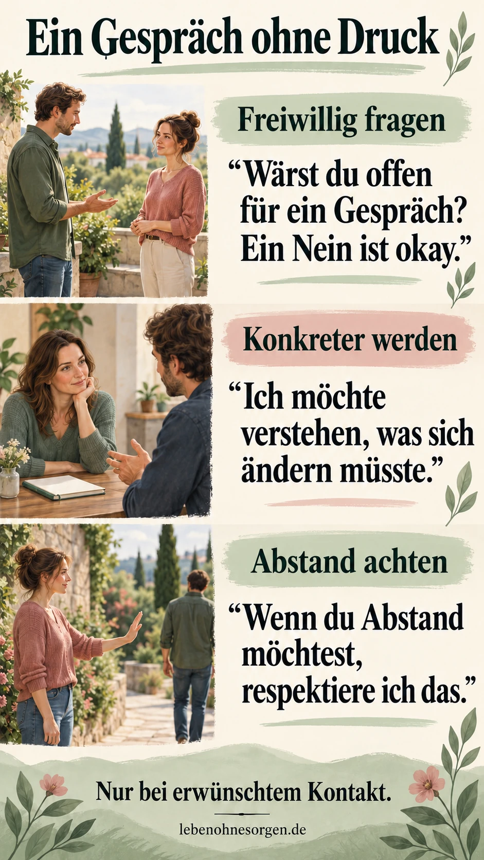 Drei verwendbare Sätze für ein freiwilliges Gespräch nach einer Trennung
