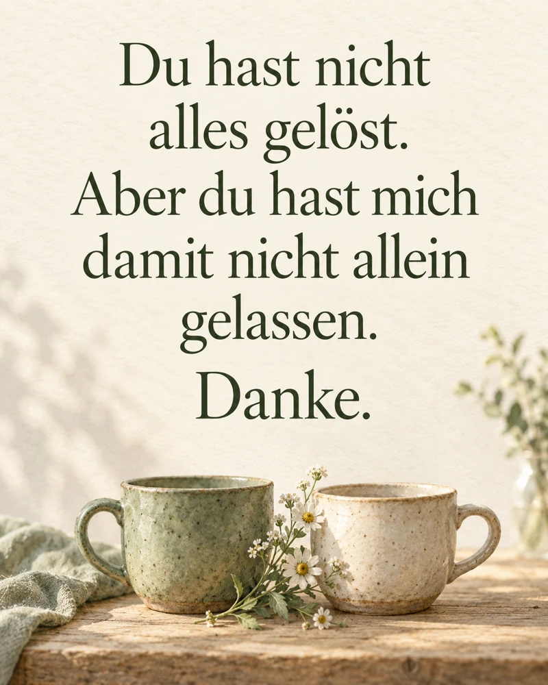 Helle Spruchkarte mit dem Text: Du hast nicht alles gelöst. Aber du hast mich damit nicht allein gelassen. Danke.