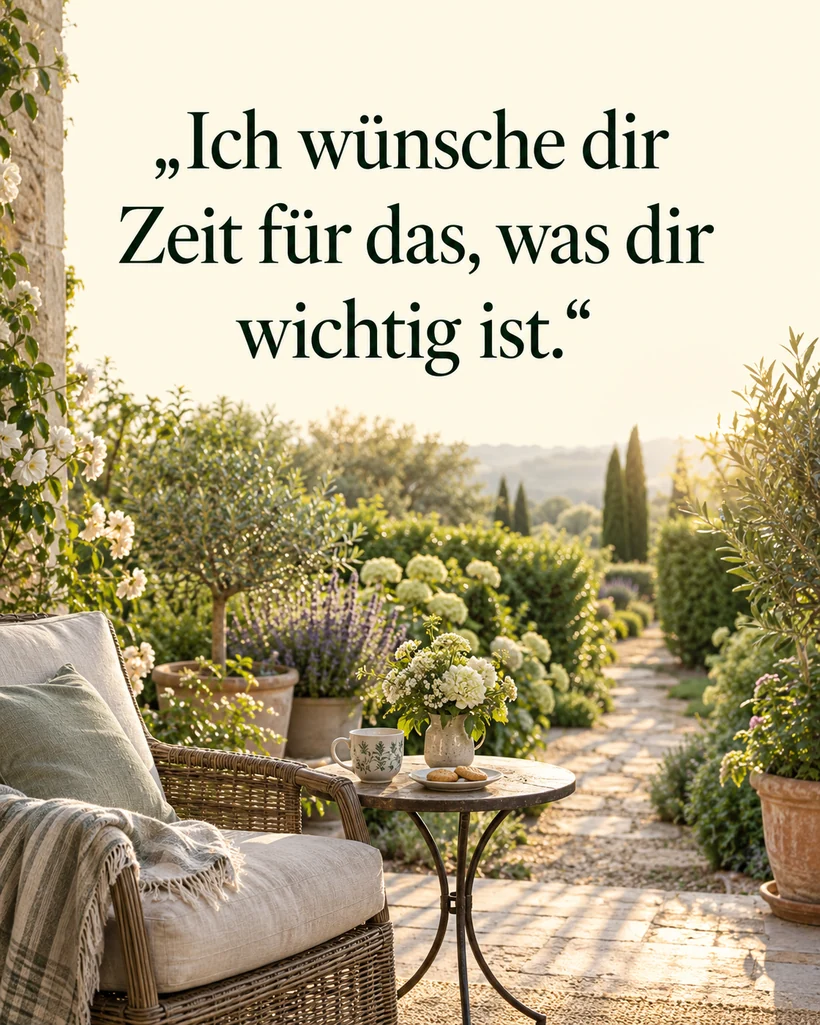 Herzliche Wünsche für Freunde und Familie: Ich wünsche dir Zeit für das, was dir wichtig ist.