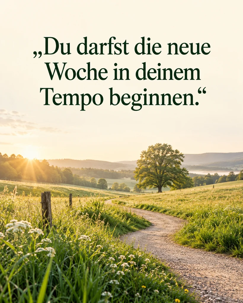 Ermutigende Wünsche ohne Leistungsdruck: Du darfst die neue Woche in deinem Tempo beginnen.