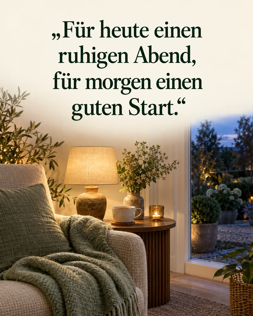 Sonntagabend: Grüße für die kommende Woche: Für heute einen ruhigen Abend, für morgen einen guten Start.