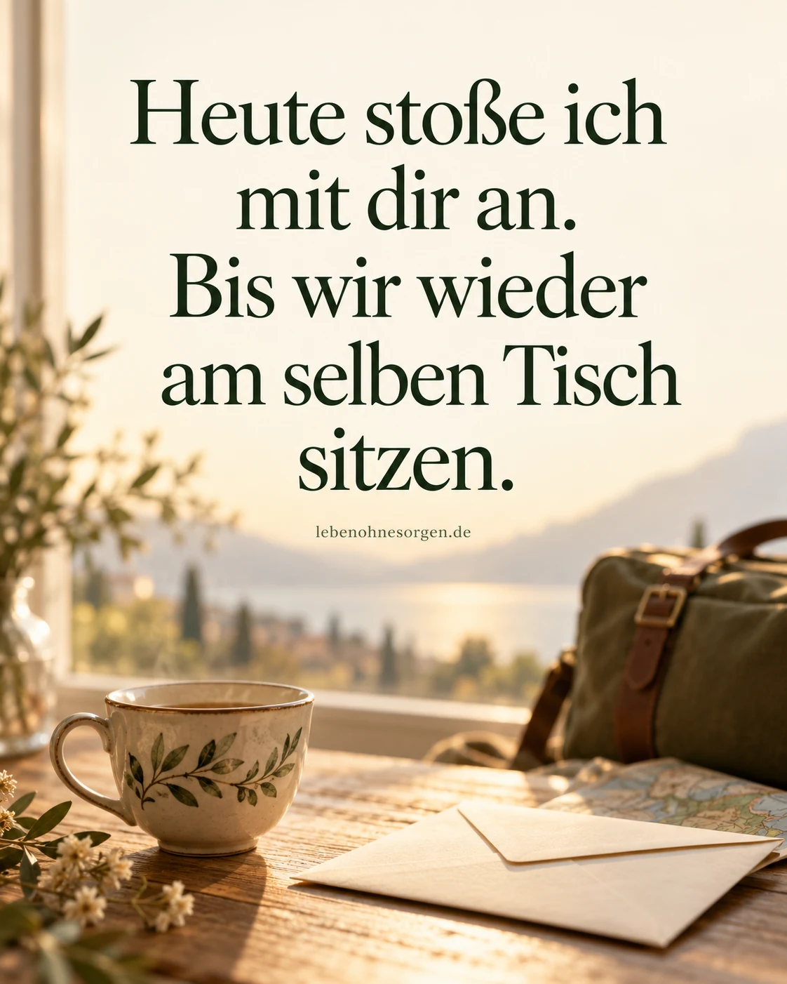 Zum Jahrestag in der Fernbeziehung: Heute stoße ich mit dir an. Bis wir wieder am selben Tisch sitzen.