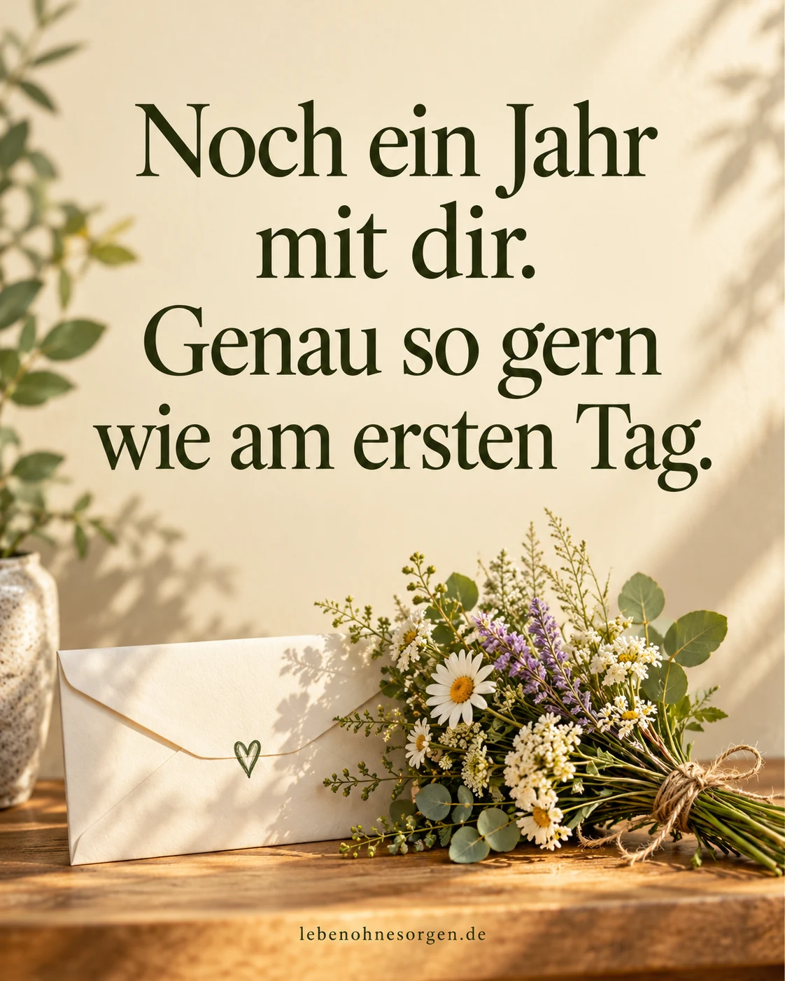 Kurze Sprüche zum Jahrestag: Noch ein Jahr mit dir. Genau so gern wie am ersten Tag.