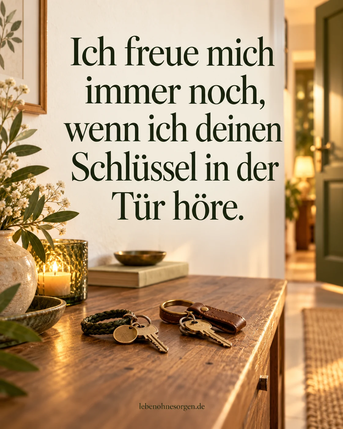 Romantisch und persönlich: Ich freue mich immer noch, wenn ich deinen Schlüssel in der Tür höre.
