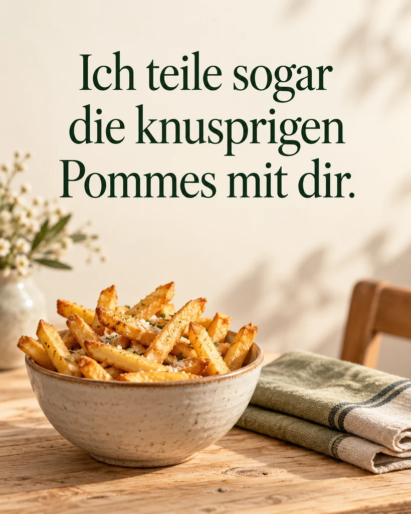 Lustige Liebessprüche: Ich teile sogar die knusprigen Pommes mit dir.