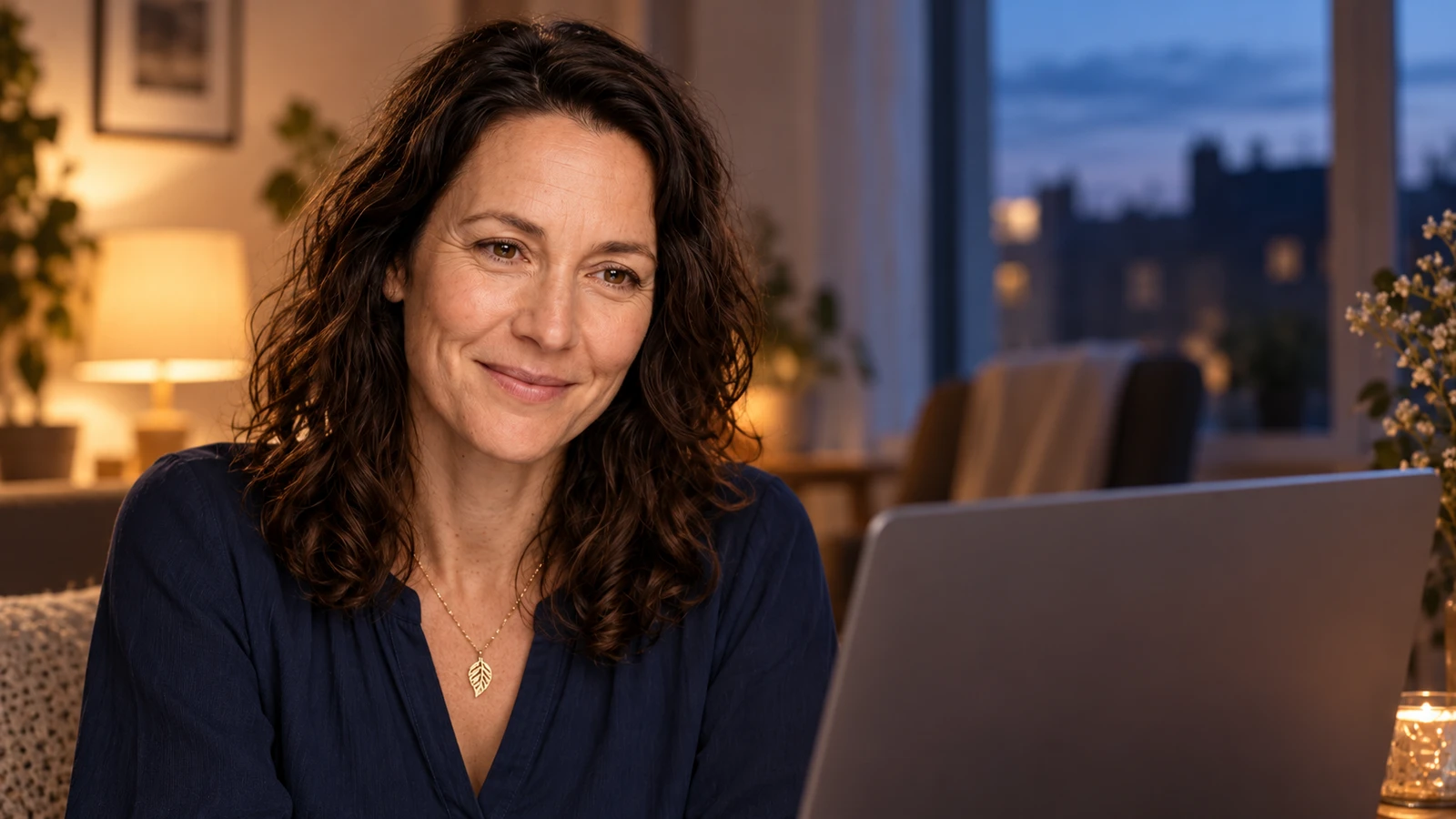 Mara spricht zu Hause am Laptop mit einer vertrauten Person