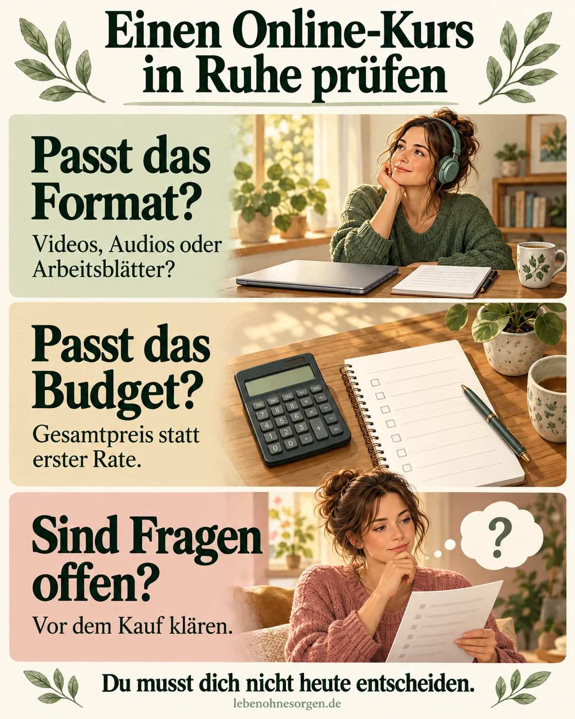 Liebeskummer Extrem Kurs: Inhalte, Kosten und Einordnung Passt das Format? Videos, Audios oder Arbeitsblätter? Passt das Budget? Gesamtpreis statt erster Rate. Sind Fragen offen? Vor dem Kauf klären.