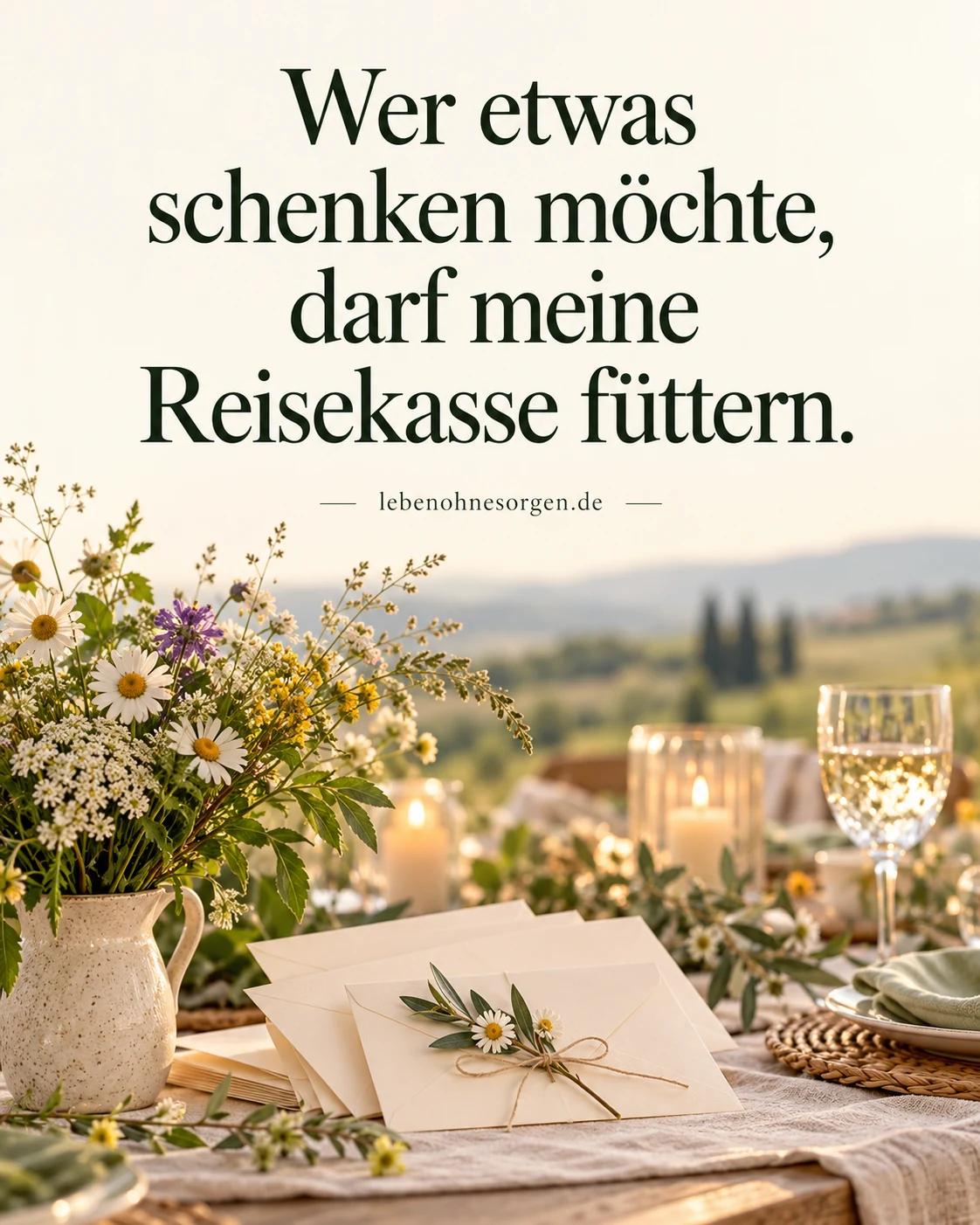 Ich wünsche mir Geld: kurz für die Einladung: Wer etwas schenken möchte, darf meine Reisekasse füttern.