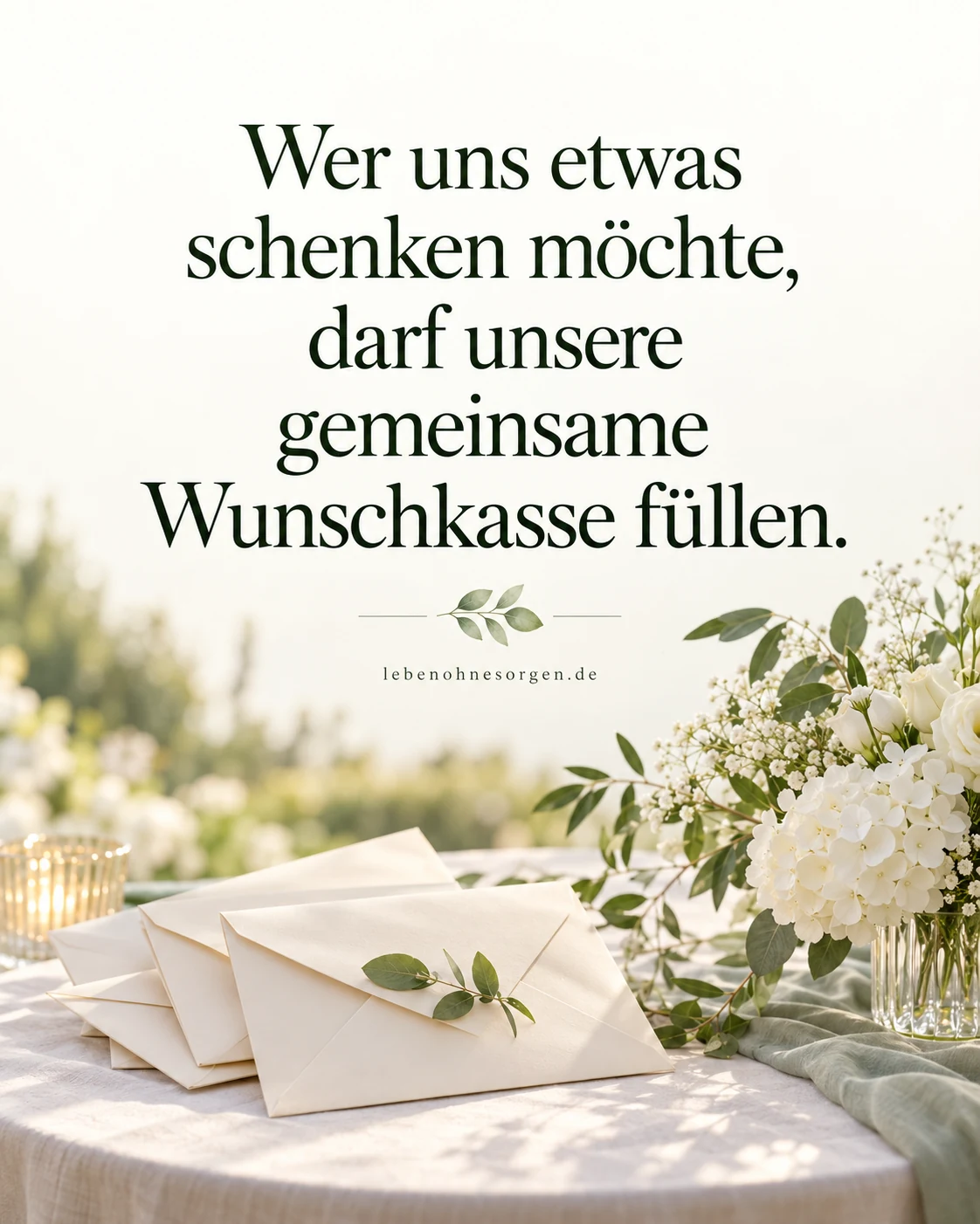 Geld wünschen: kurz für die Einladung: Wer uns etwas schenken möchte, darf unsere gemeinsame Wunschkasse füllen.