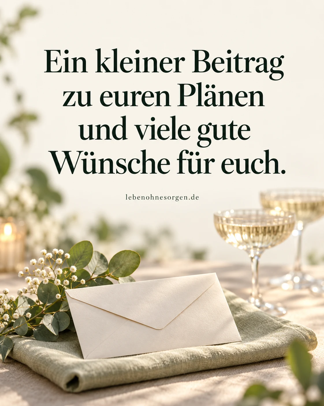Ein persönlicher Gruß zum Geldgeschenk: Ein kleiner Beitrag zu euren Plänen und viele gute Wünsche für euch.