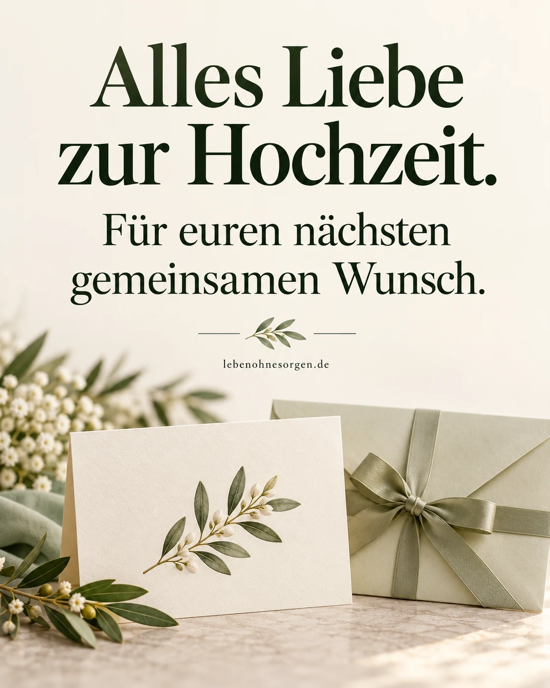 Geld verschenken: kurz für Karte und Umschlag: Alles Liebe zur Hochzeit. Für euren nächsten gemeinsamen Wunsch.