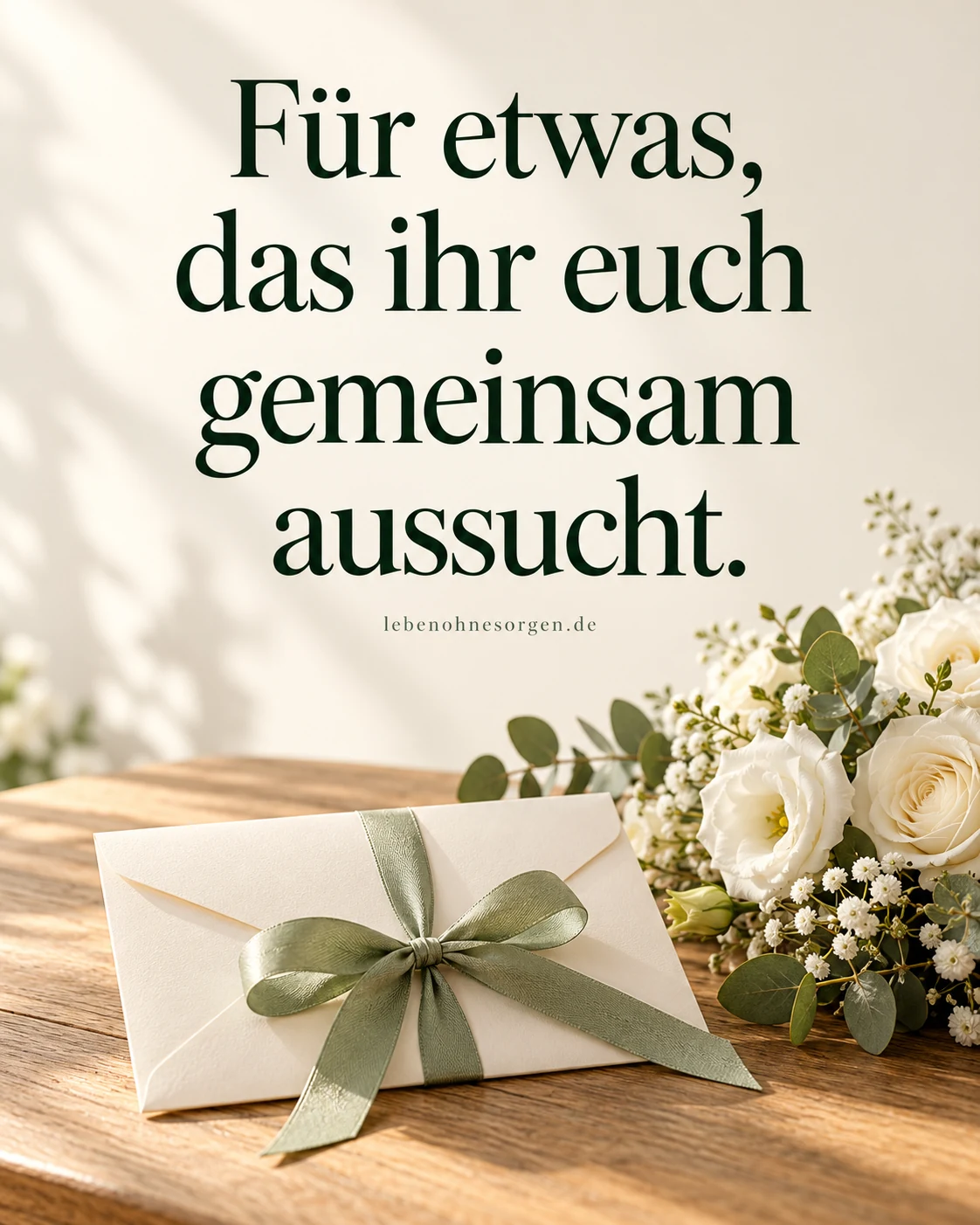 Spruchkarte zum Geldgeschenk zur Hochzeit: Für etwas, das ihr euch gemeinsam aussucht.