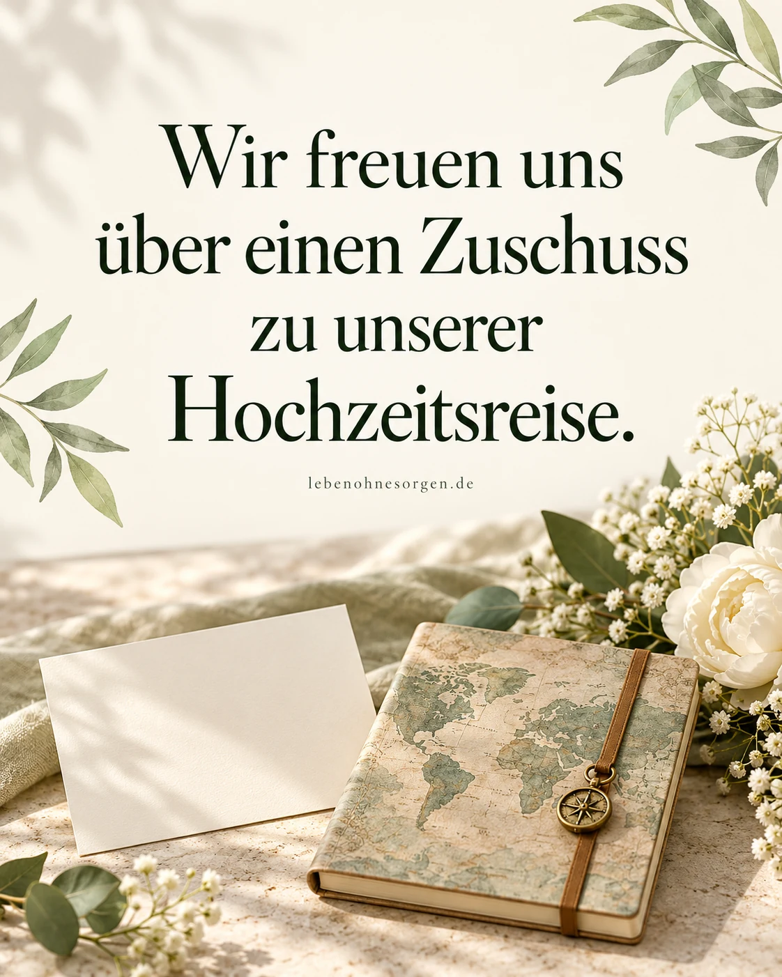 Geldwünsche ohne Reim und mit konkretem Plan: Wir freuen uns über einen Zuschuss zu unserer Hochzeitsreise.