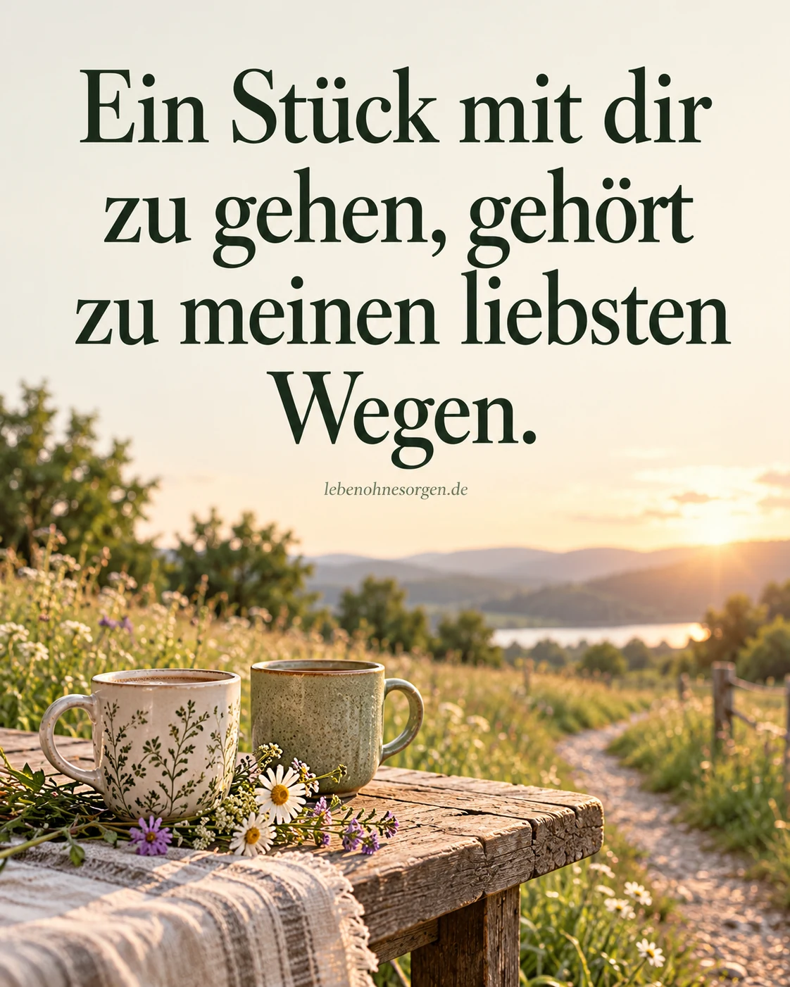 Sprüche über den Weg des Lebens Gemeinsame Wege und Begleitung: Ein Stück mit dir zu gehen, gehört zu meinen liebsten Wegen.