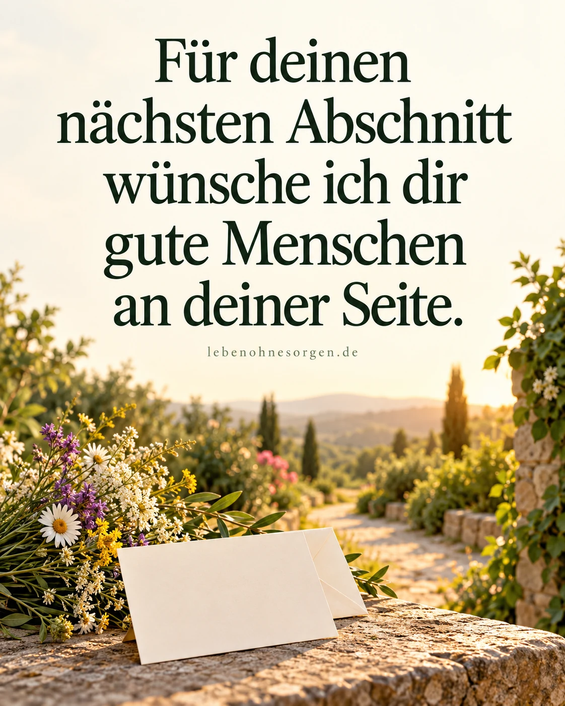 Sprüche über den Weg des Lebens Wünsche für den weiteren Lebensweg: Für deinen nächsten Abschnitt wünsche ich dir gute Menschen an deiner Seite.